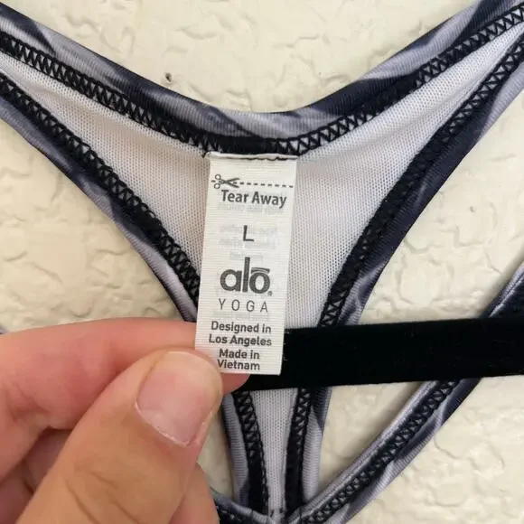 Alo Yoga Strappy Racerback Tank Top Black White Print Size Large - Picture 4 of 11